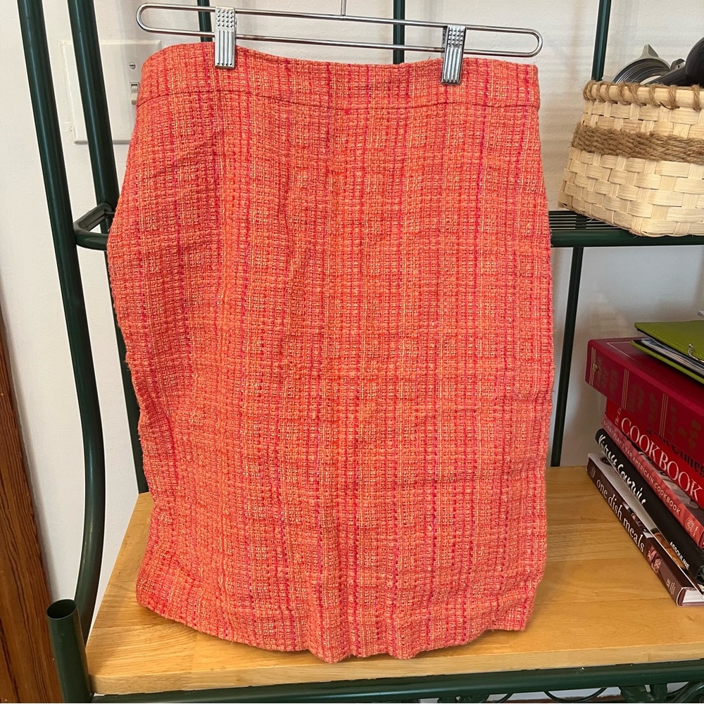 J. Crew Orange Pleated Number 2 Pencil Skirt Knee-Length size 6